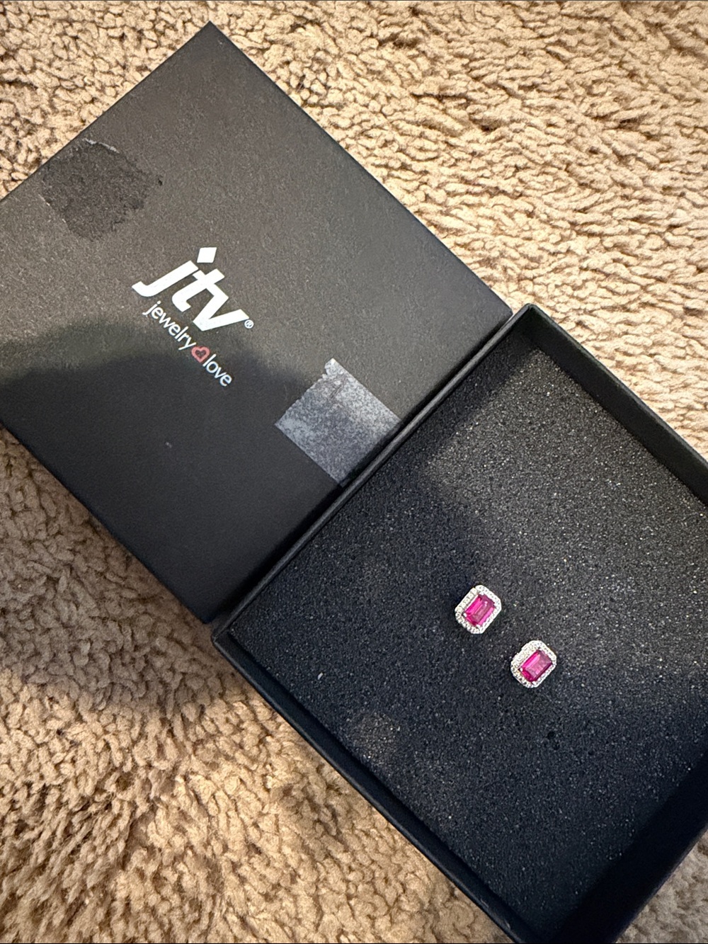 JTV Pink Emerald-Cut Halo Stud Earrings